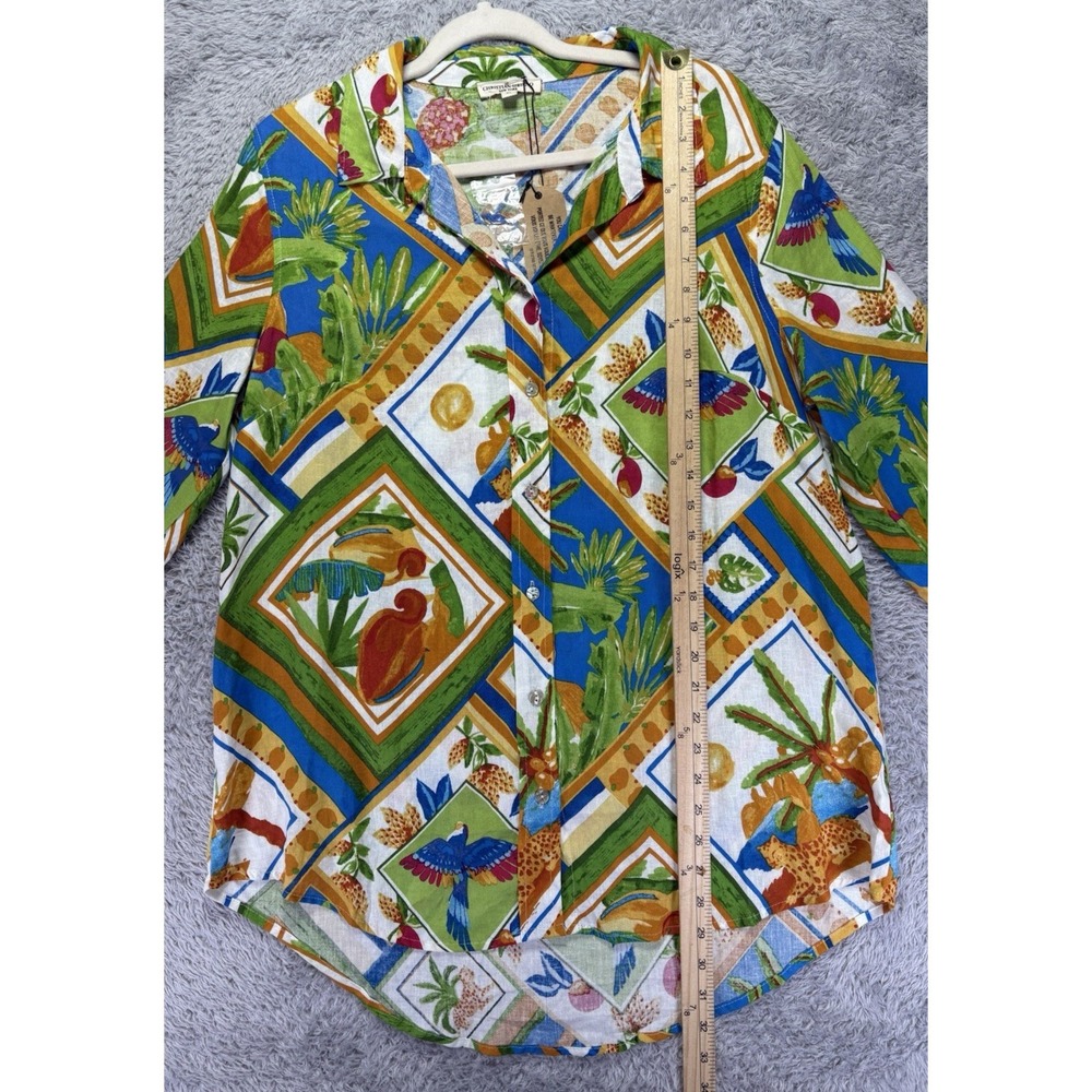 NWT Christian Siriano NY Womens XL Linen Blend Shirt Fruit Bird Print Button Up - Picture 5 of 12